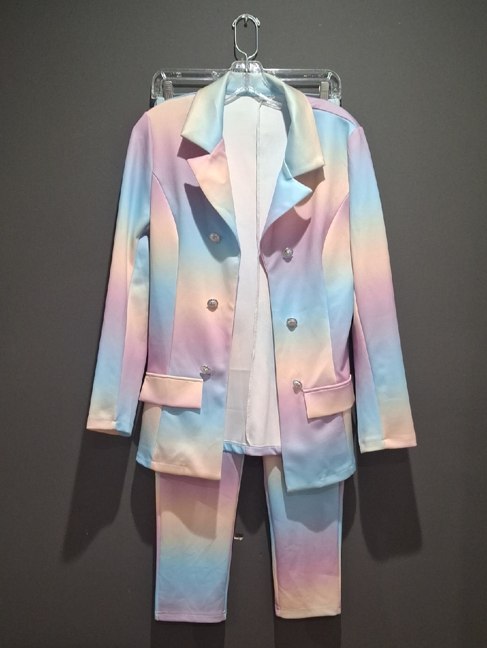 Pastel Ombre Double-Breasted Suit Set - Multi Pastel Hues